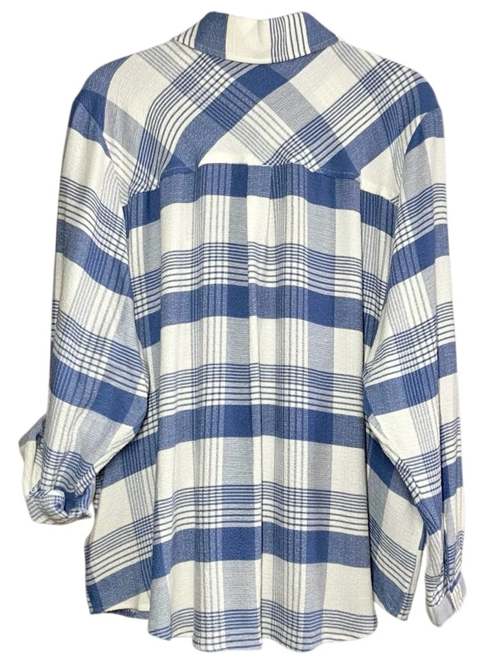 Philosophy Plaid Long Sleeve in Blue/Creamy White Women’s 1X - Picture 5 of 8